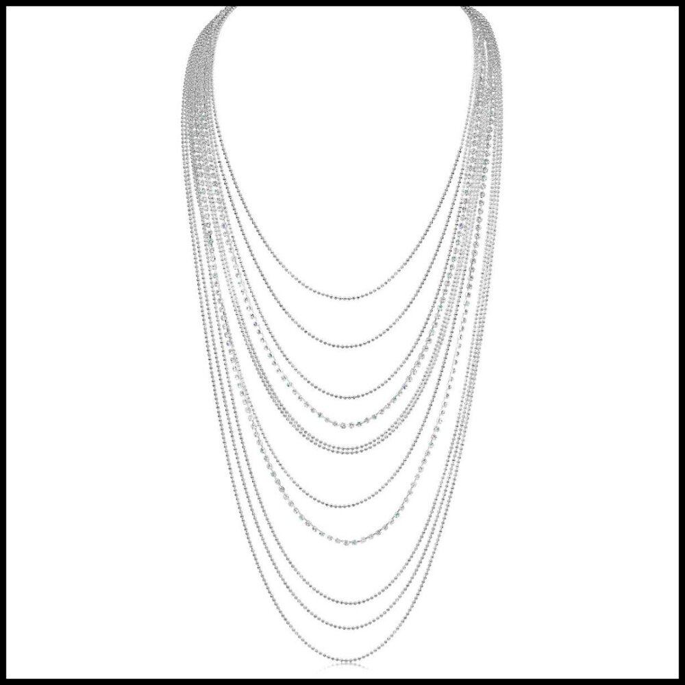 Simulated Diamond Layered Statement Necklace Eleg… - image 1